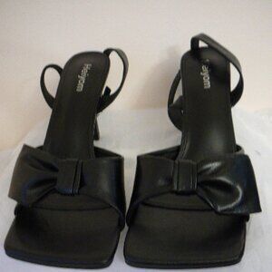 Heiyom Black Bows 4" Stiletto Heels, Square Open Toe Strappy Sandals-US 11,EUR43